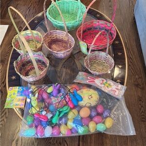 Assorted Pastel Easter Baskets and Plastic Eggs - Multi-Color Holiday Party Set